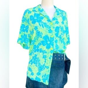 Marsh Landing plus size Teal and Yellow Floral Shirt
